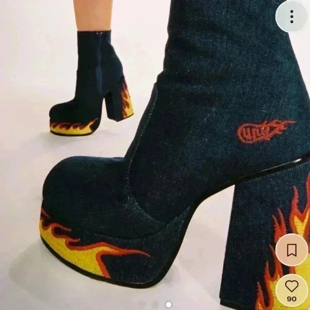 Unif Rare Flame Denim Chunky Platform Block/Ankle… - image 4